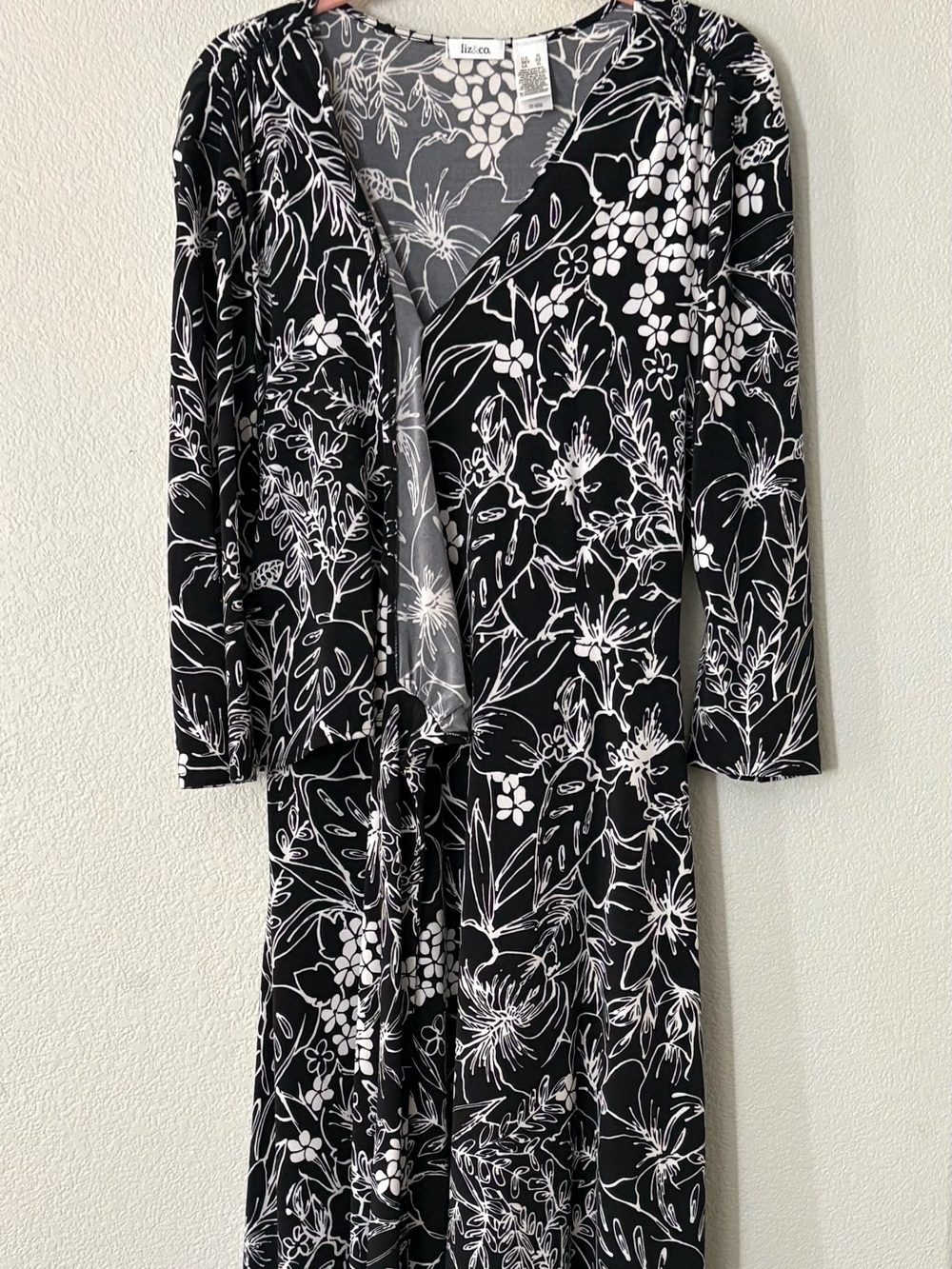 Liz & Co. Woman’s Black & White Floral Faux Wrap Dress